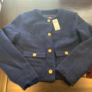 Abercrombie & Fitch Collarless Boucle Jacket in navy, size S, NWT, MSRP$140